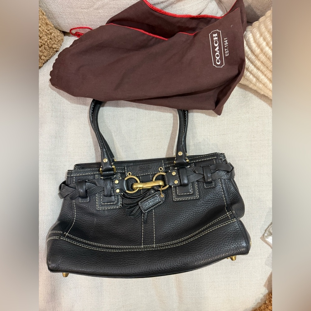 Coach black leather Hampton handbag